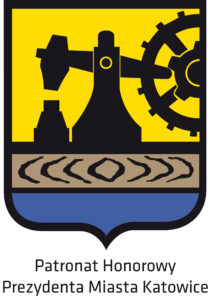logotyp miasta Katowice z napisem Patronat Honorowy Prezydenta Miasta Katowice