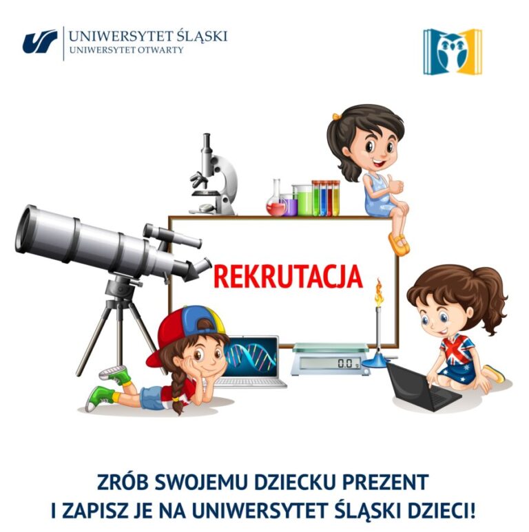 Grafika mówiąca o rekrutacji na Uniwersytet Śląski Dzieci